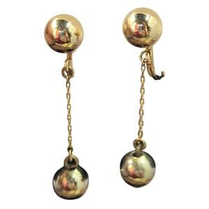 Vintage Monet Gold Ball and Chain Dangling Earrings [J32]